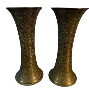 Vintage Etched Brass Vases – Set of 2 – Made in India – 6” Tall